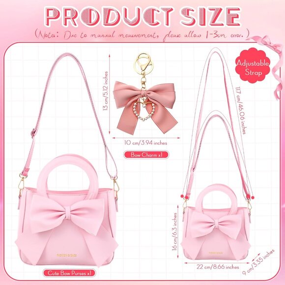 Leather Crossbody Bag Women Small Purse with Bow Pearl Charm Versatile - Picture 3 of 6